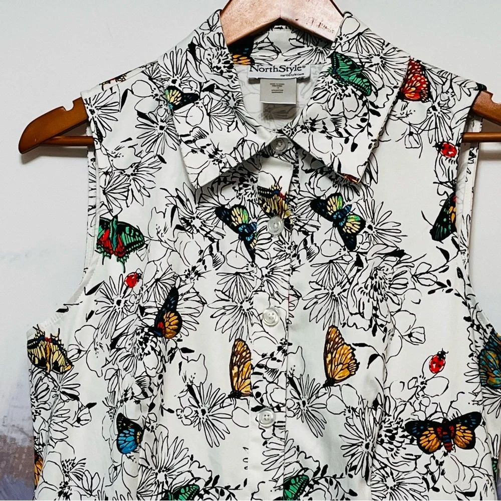 NORTH STYLE Floral‎ Butterfly Dress Midi Botanical Fit & Flare Stretch Womens 12